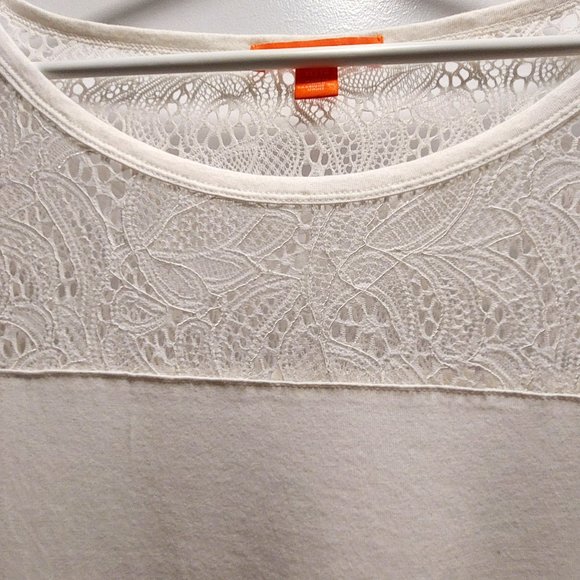JOE FRESH Women's White Blouse w/White Floral Lace Yoke/Sleeves Top - XL/TG - Picture 9 of 9
